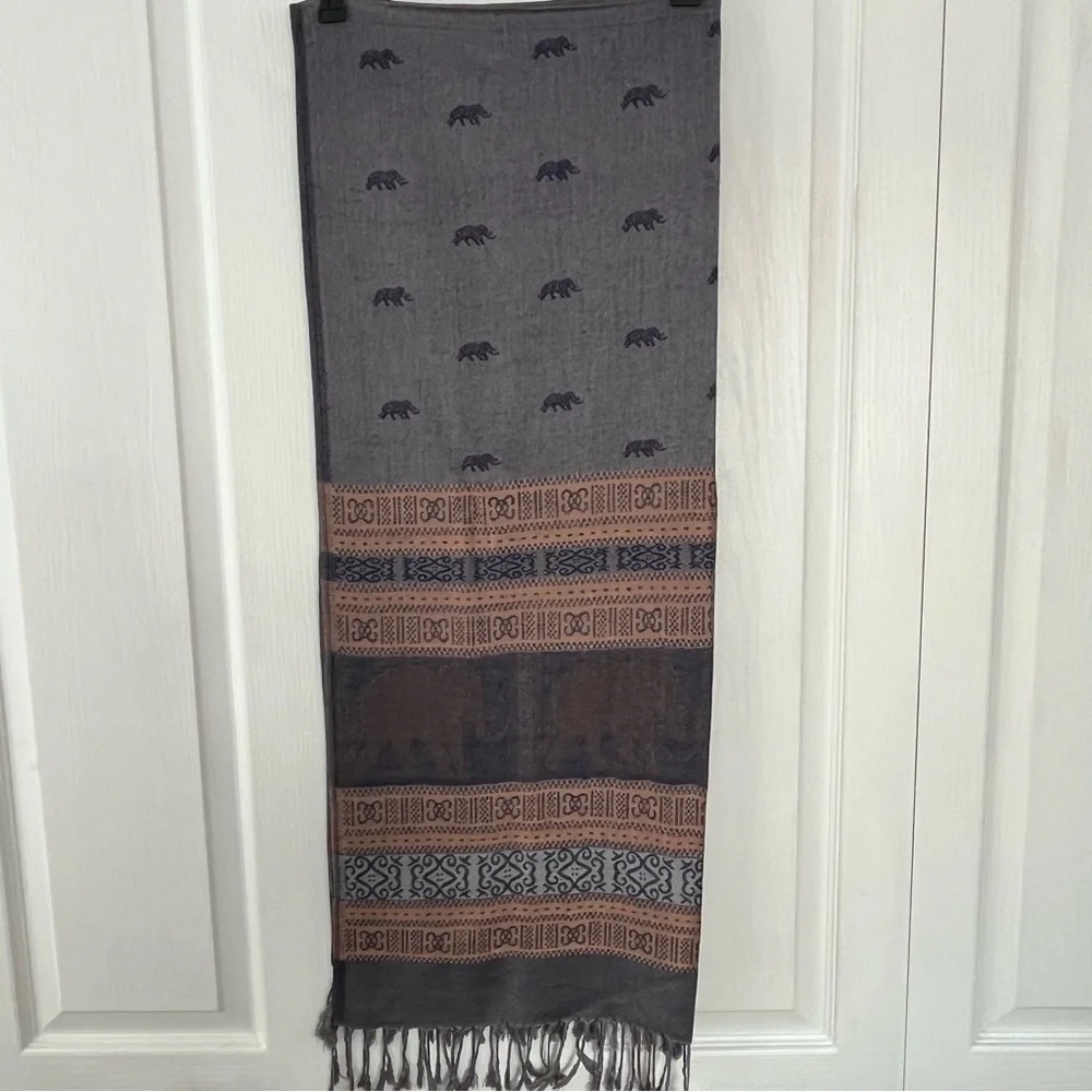 Pashmina 100% Cashmere Purple/taupe Scarf Shawl Wrap with elephants